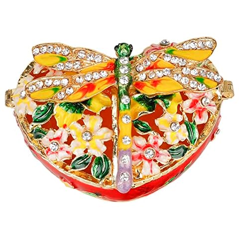 Bejeweled Dragonfly Figurine Trinket Boxes Hinged Animal Jewelry Boxes for Girls or Women Cover