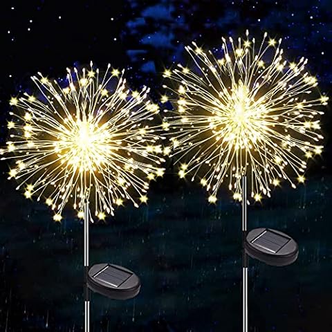 Solar Garden Lights Outdoor - XRR 120 led Solar Firework Lights Solar Starburst Lights DIY Copper Wire Landscape Lights for Walkway Path Backyard Christmas Decoration(Warm White) Cover