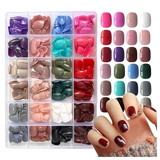 AddFavor 576pcs Short Press on Nails 24 Color Glossy Fake Nails Full Cover Solid Color Acrylic Artificial False Nail Tips for Women Girls Nail Art Manicure