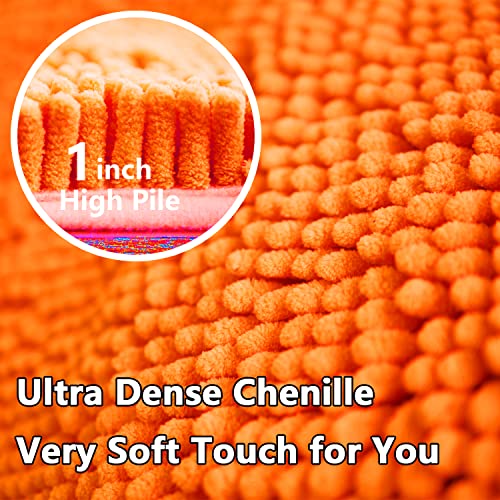 Image of BOANKODU Bath Mat Sets 2 Piece, Soft Chenille Absorbent Non-Slip Mat, 32x20 U Shape + 20x20 Inch; Machine Washable (Orange)