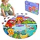 Kulveanju Kinder Puzzle ab 4 5 6 Jahre, 128 Teile Bodenpuzzle Dinosaurier Vulkan, Große kinderpuzzle Spielzeug Kreisförmig, Puzzle für Jungen und Mädchen 3-7 Jährige Geschenk, 42x42 cm