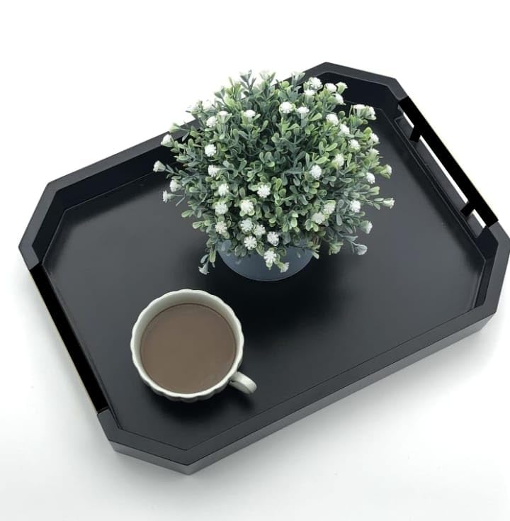 NAMRA Art Serving Tray with Polished Metal Handles, Hexagon Coffee Table Tray, Modern Rectangle Decorative Tray, Large Ottoman Tray, Perfect for Storage and Display (40x25x5, Rectangular,Full Black) (B0DFWCDYMV) Amazon Price History, Amazon Price Tracker