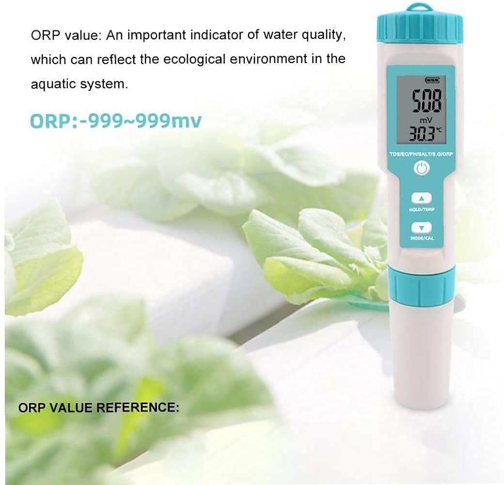 Preciso 7 en 1 pH TDS EC ORP Salinity SG Termómetro Sky Blue Water Quality Tester Pen Práctico Detector de Calidad del Agua