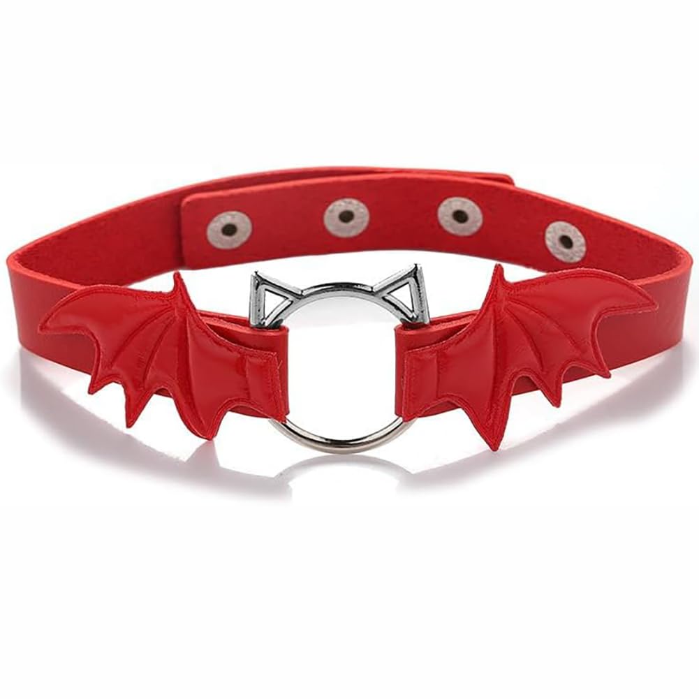 Animal Cosplay Costume Furry Fox Tail Plug Cute Ears Headband Bat Style Neck Collar Set: Red