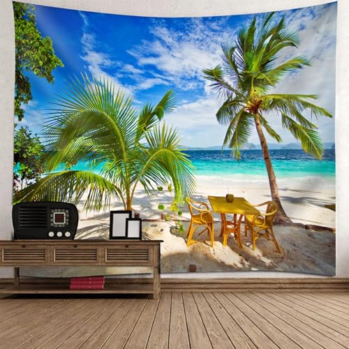 Tapisserie murale plage et cocotier 140x210cm pour decoration salon