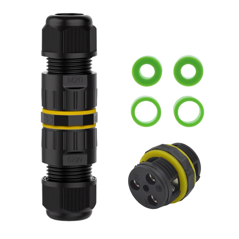 3 Pin IP68 Outdoor Waterproof Electrical Wire Connector for 5-12mm Wire Diameter, (Max 24A, 450V), 2 Way