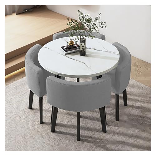 Juego de mesa de comedor con 4 sillas redondas modernas para balcón, sala de estar, comedor, resistente al agua y anti-macchia para espacios pequeños