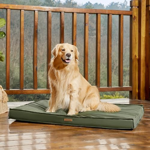 Image of LE SURE Outdoor Waterproof Dog Bed for Extra Large Dogs, XL Orthopedic Egg Crate Foam Pet Bed with Oxford Fabric Surface and Removable Washable Cover, Pet Mat 44''x32'', Green | Crate Pad for Dogs with Oxford Fabric Surface,Removable Washable Cover,Egg Foam Kennel Pads,Non slip Bottom,Green