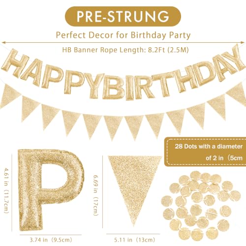 Image of CANREVEL 3 PCS Pre-Strung 3D Birthday Banner Decorations, Champagne Gold | Colorful Reusable Birthday Decorations for Women Men Girls Boys, Felt Happy Birthday Sign Garland, Triangle Bunting