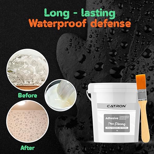 Image of Catron 5L /5Kg Transparent Waterproof Glue with Brush for Crack Seal, Roof Water Leakage Solution, Indoor and Outdoor Epoxy Resin Adhesive ProStrong Sealant | for Bathroom, Walls, Tiles and Pipes
