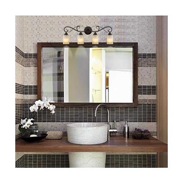 Revel Villa 78,7 cm Traditionelle Kronleuchter Vanity/Bad Licht + Bernstein Glas-Lampenschirme, Öl eingerieben Bronze Finish – Bild 3