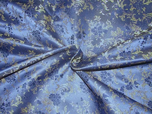 Tissu brocart de soie bleu encre foncé et or métallique 111,8 cm BRO783B [2] by The Yard