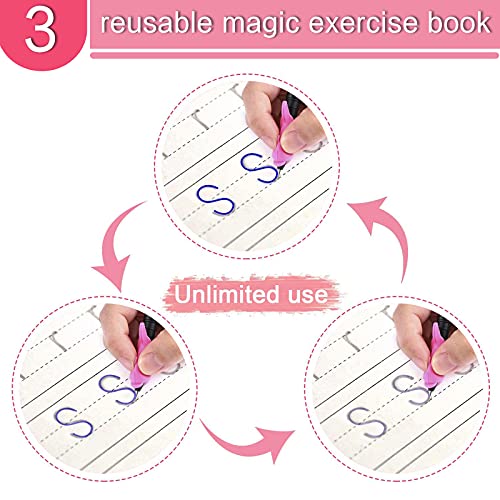 4PCS Magic Reusable Practice Copybook - Handwriting Workbook with Drawing Pens for Preschoolers, Writing Practice Book Set for Kids Calligraphic Letter Writing Drawing Mathematics (English3)