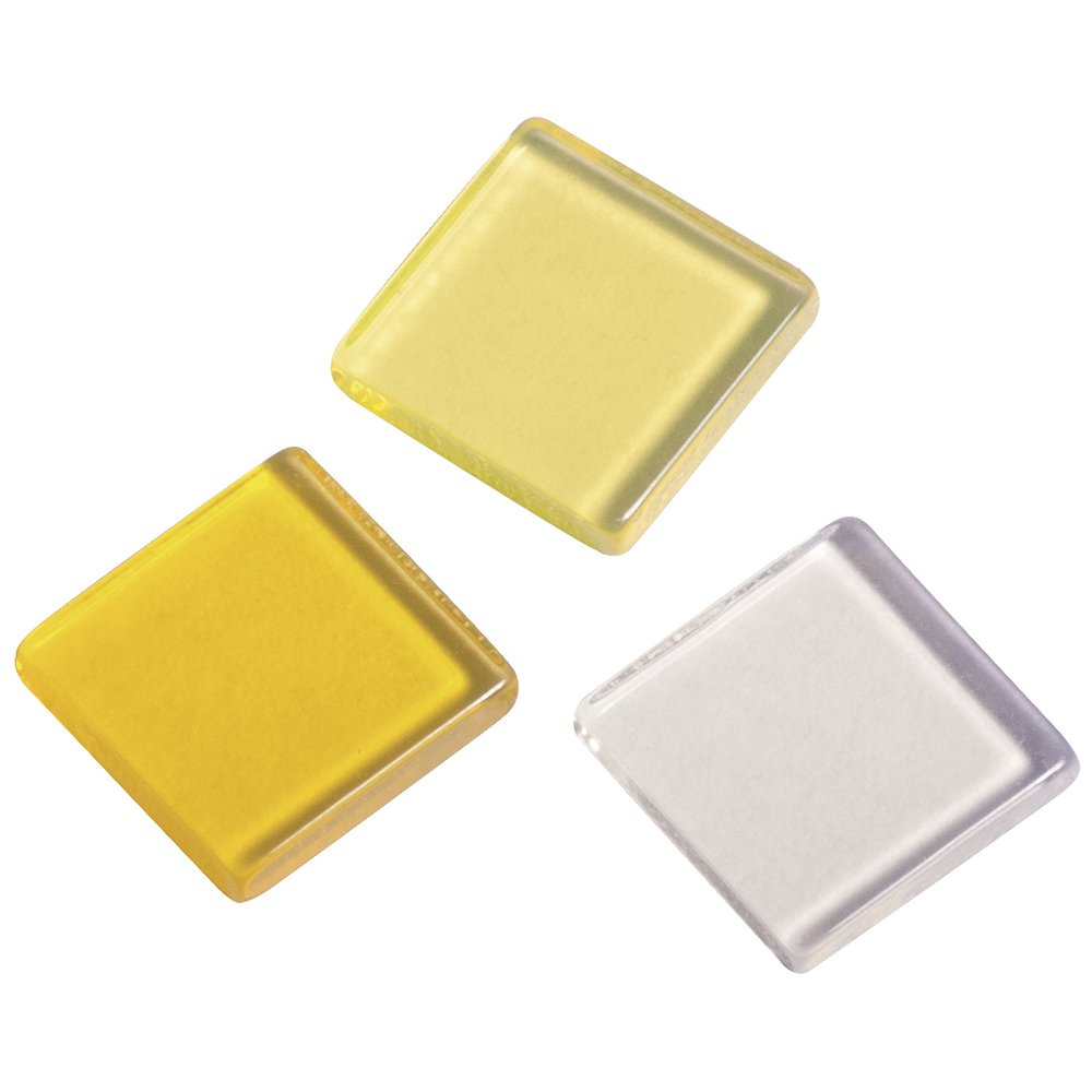 Rayher 14540159 Acrylic Mosaic, Transparent, 1 x 1 cm, Approx. 205 Pieces, Self-Service Box 50 g, Yellow Shades Mix, Square, Plastic Stones, Translucent Plastic Mosaic