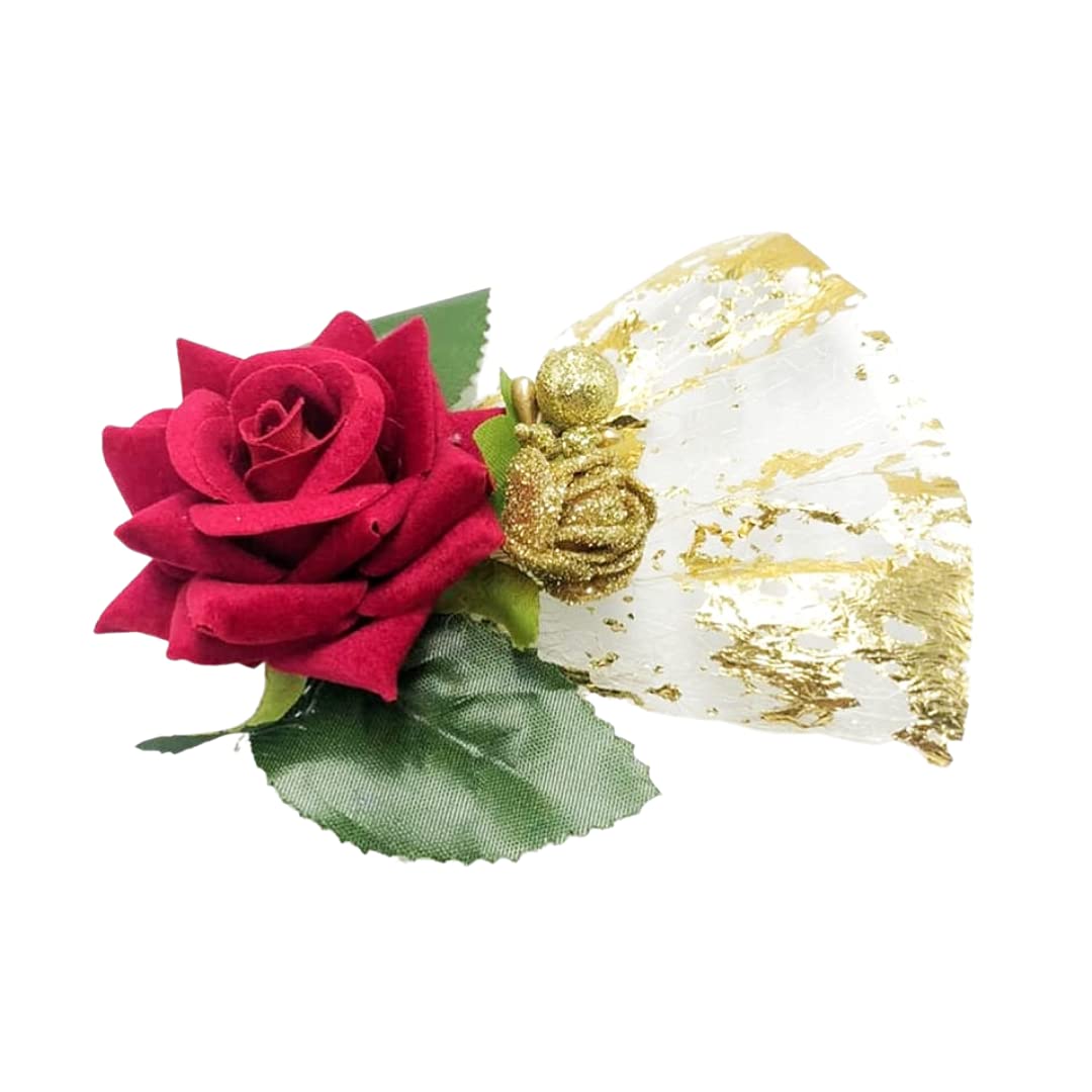 WS Wrap Shap Red Velvet Rose Artificial Flower Bunch for Hamper, Decoration, Gift Packing, Trousseau, Wedding (12)