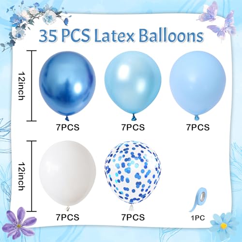 Image of Blue and White Balloons, 12 Inch Metallic Pastel Pearl Light Baby Blue Confetti Balloons with Matte White Balloon for Bridal Shower Baby Wedding Birthday Bachelorette Christening Party Decorations