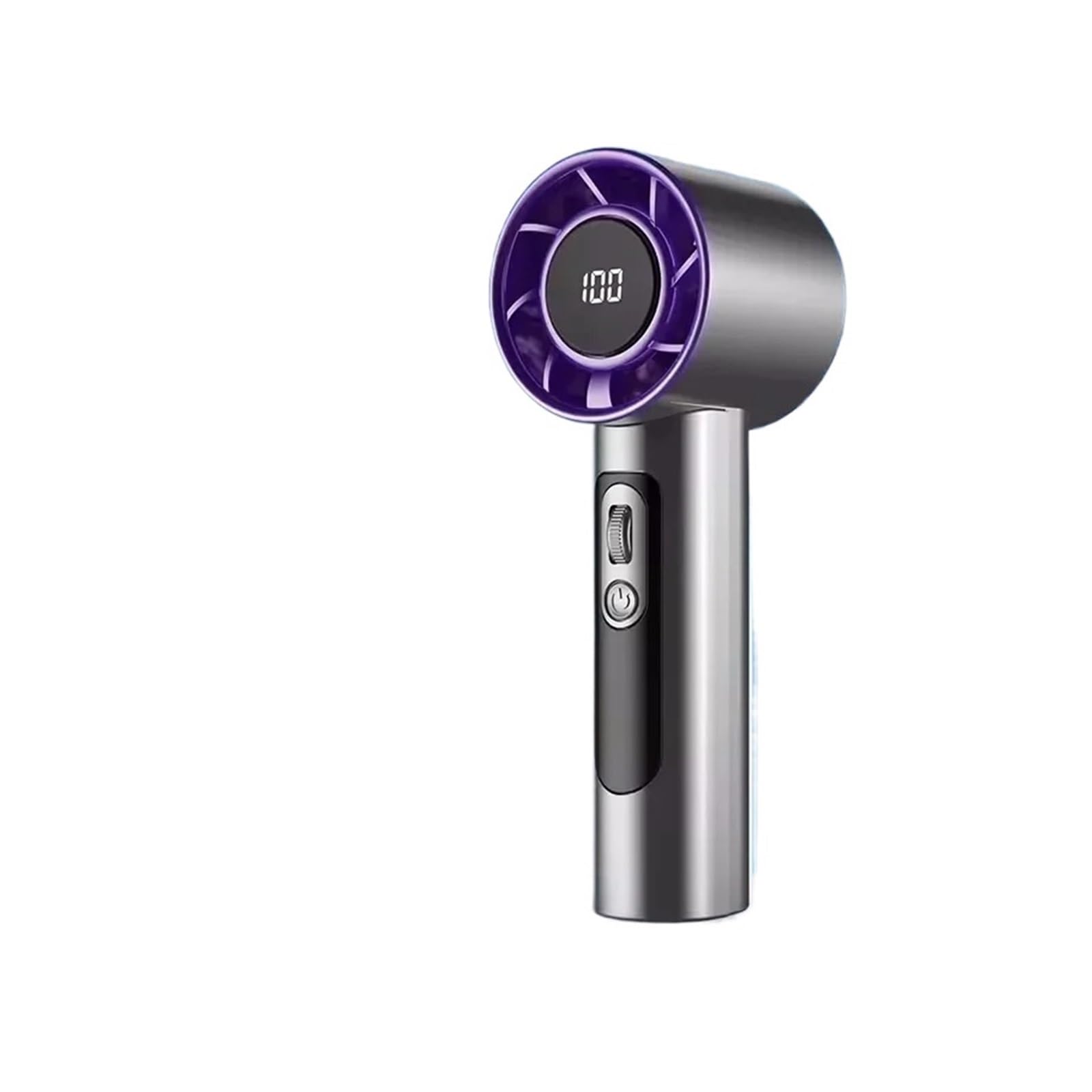 Ventilador de mano recargable USB portátil negro alta velocidad pantalla LED