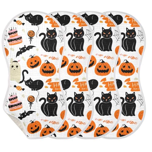Cute Halloween Dipumpkins Muslin Burp Cloths 22x11 Inch - 4-Layer Organic Cotton & TPU Waterproof Lining, Absorbent Baby Bibs for Boys/Girls with Hanging Loop3