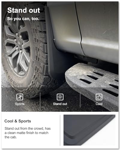 Image of Kiwi Master Mud Flaps for 2021-2026 Ford F-150 (Without Fender Flares), OEM Replacement # ML3Z-16A550-AA, ML3Z-16A550-BA, Heavy Duty Mud Guards, Front & Rear Splash Guards, No Drill, 4 Pcs Set