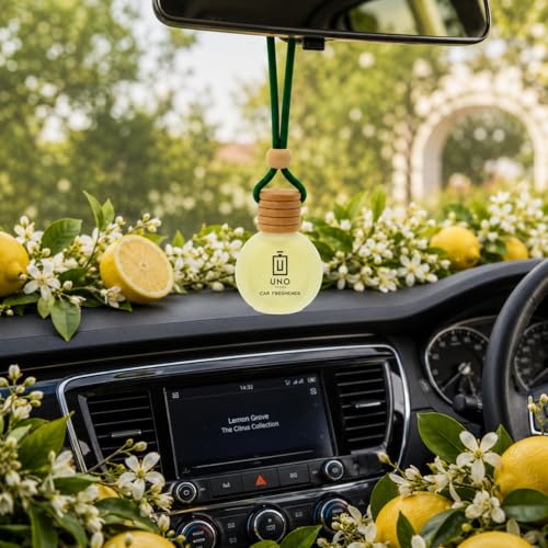 Image of UNOAROMA Lemonade Car Air Freshener, Long Lasting Hanging car perfume, Toxin-Free Oil in Glass Bottle with Wooden Diffuser, Car Accessories for fresh aroma, Last Up to 60 Days (15mlx2)