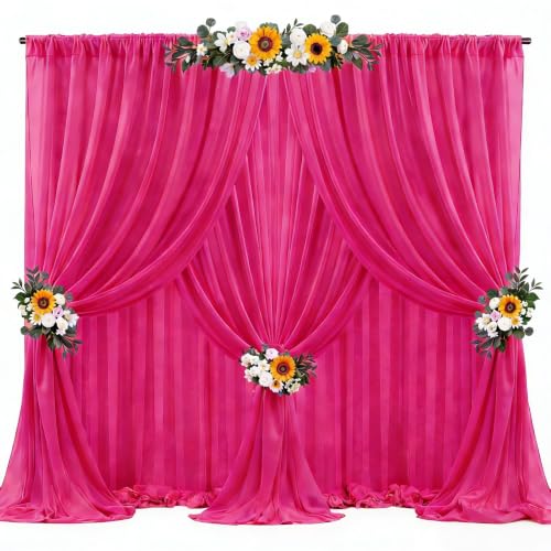 30ft x 10ft Hot Pink Backdrop Curtains, Wrinkle-Free Sheer Chiffon Fabric Photo Backdrop Drapes for Wedding Arch Party Ceremony Stage Photography Decorations