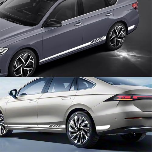 Image of 2PCS Car Side Skirt Decals, Auto Body Large Stickers, Waterproof PVC Racing Long Stripes Personalized Stickers, Car Stripe Stickers Decor Racing Accessories for Cars Trucks SUVs (White)