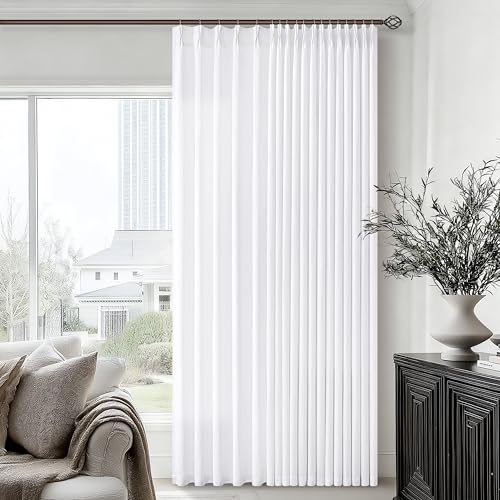 Image of Pure White Pinch Pleated Semi Sheer Linen Curtains 84 Inch for Living Room