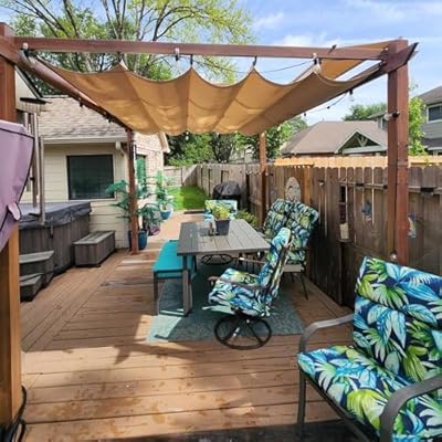PURPLE LEAF 10' x 13' Outdoor Retractable Pergola with Sun Shade Canopy Patio Metal Shelter for Garden Porch Beach Pavilion Natural Wood Grain Frame Gazebo Modern Yard Grill Pergola