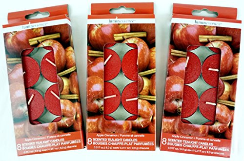 Luminessence(tm) Apple Cinnamon Scented Tealight Candles, 8 Tealight Candles in Each Pack - 3 Packs - Wonderful Aroma - Long Lasting – Inexpensive