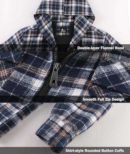 Image of V VALANCH Men's Flannel Shirt Jacket with Hood Fleece Lined Plaid Jacket Zip Up Winter Warm Coat