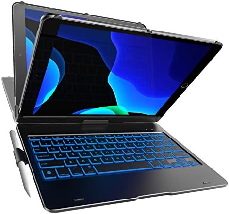 YEKBEE Case with Keyboard for iPad 9th Generation (10.2", 2021) | 360° | 7 Modes | Backlit | 12 Colors | Thin, Light & Protective foriPad 9, 8th & 7th Gen, Air 3, Pro 10.5 with Pencil Holder