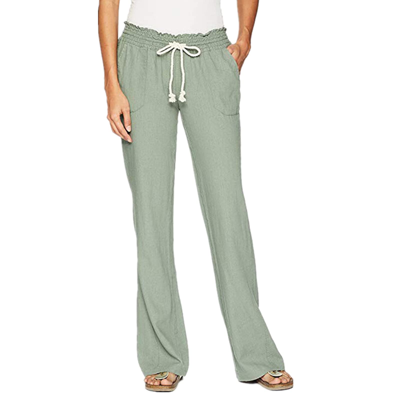 Solid Color Straight Wide Leg Pants Womens high Waist Loose and Thin Casual Fashion Trousers Green 3XL