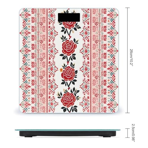 Báscula digital para baño estilo bordado ucraniano rosa miniatura 2