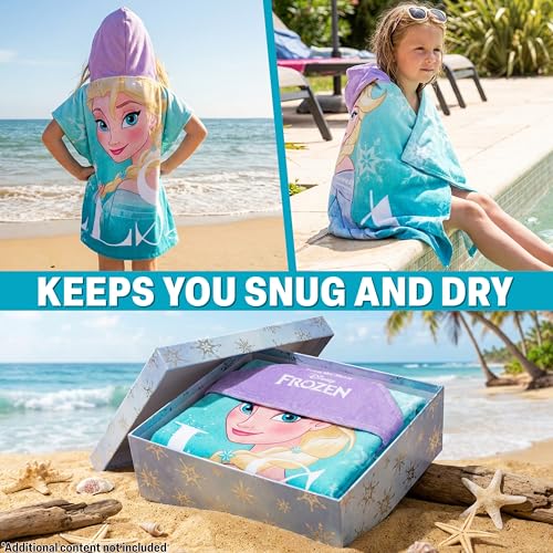 Image of Disney Frozen Bath Towels with Hood for Girls, Soft Absorbent Cotton Beach Towel, Swimming Pool Hooded Poncho, Shower Bath Travel Elsa Anna for Girls Ages 2-6 (Blue Frozen)