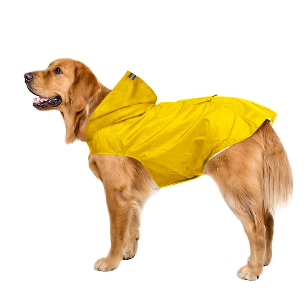Voarge Impermeable para Perros, Chubasquero para Perros Medianos y Grandes con Capucha, Abrigo Impermeable Poncho de Lluvia con y Tira Reflectante para Perros Pequeños medianos (6XL, Amarillo)