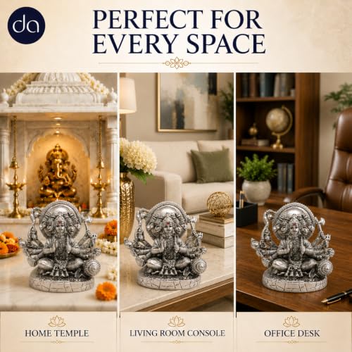Image of 999 Silver Plated Panchmukhi Hanuman ji Idol - 5 Inch | Five Faced Lord Hanuman Statue for Home Pooja Room & Office Desk | Vastu & Home Decor Gift