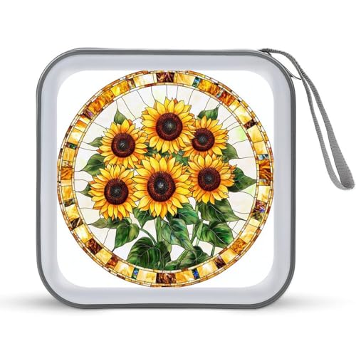 DuduYH Stained Glass Sunflowers CD Case DVD Storage Case Portable for Car Home Travel