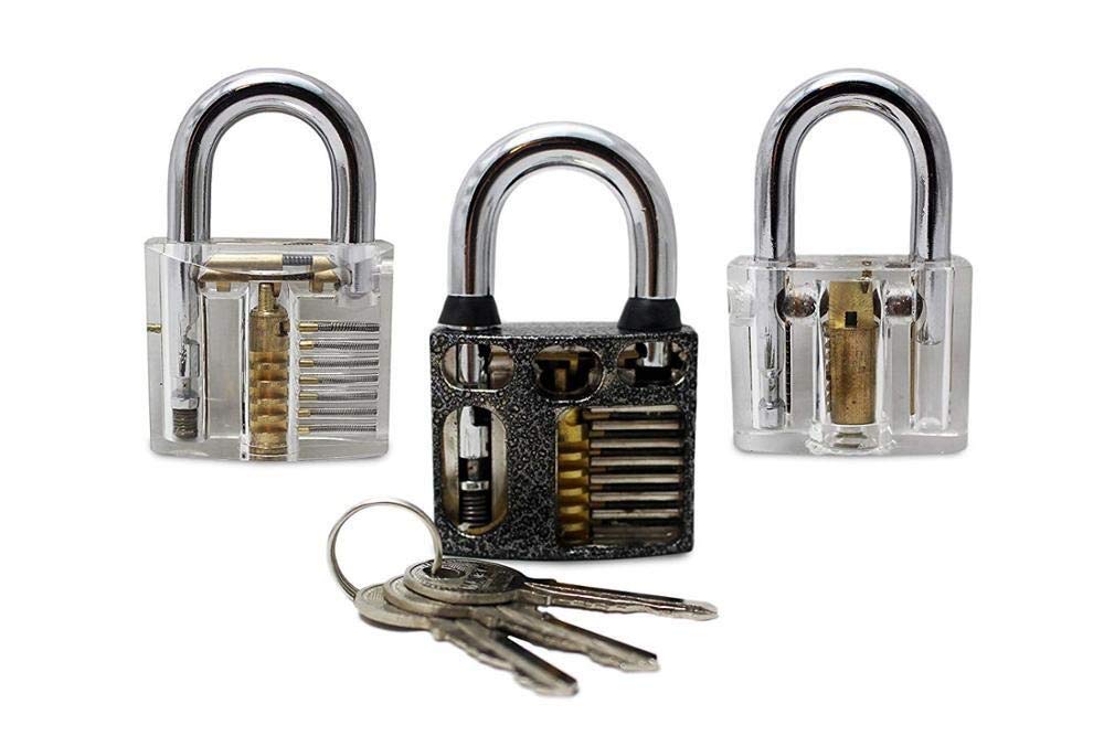 Lock Picking Kit,Locksmith Lock Pick Tools, Practice Padlocks Metal Cutaway Lock Transparent Padlock Disc Detainer Lock for Locksmith Skill Training (Color : 3pcsPractice Padlock)