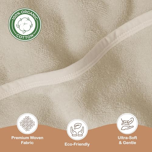 Image of Oeko TEX 100% Organic Cotton Woven Hooded Baby Towels Absorbent 31x31 in (Pack of 2)