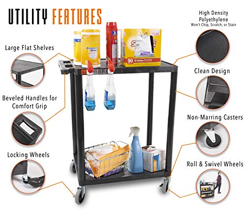Original Tubstr  Flat Top Utility Cart/Service Cart  Compact, 24 X 18 Inches  Heavy Duty, Supports Up To 300 Lbs - Lipped Shelf Cart  Great For Warehouse, Garage, Cleaning And More #TOP1