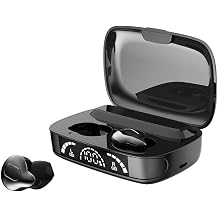 Bluetooth 5.1 Wireless Earbuds Touch Control IPX7 Waterproof Headset in Ear with Mic 180 Hours Playtime Earphones - with Smart LED Display Charging Case,Black