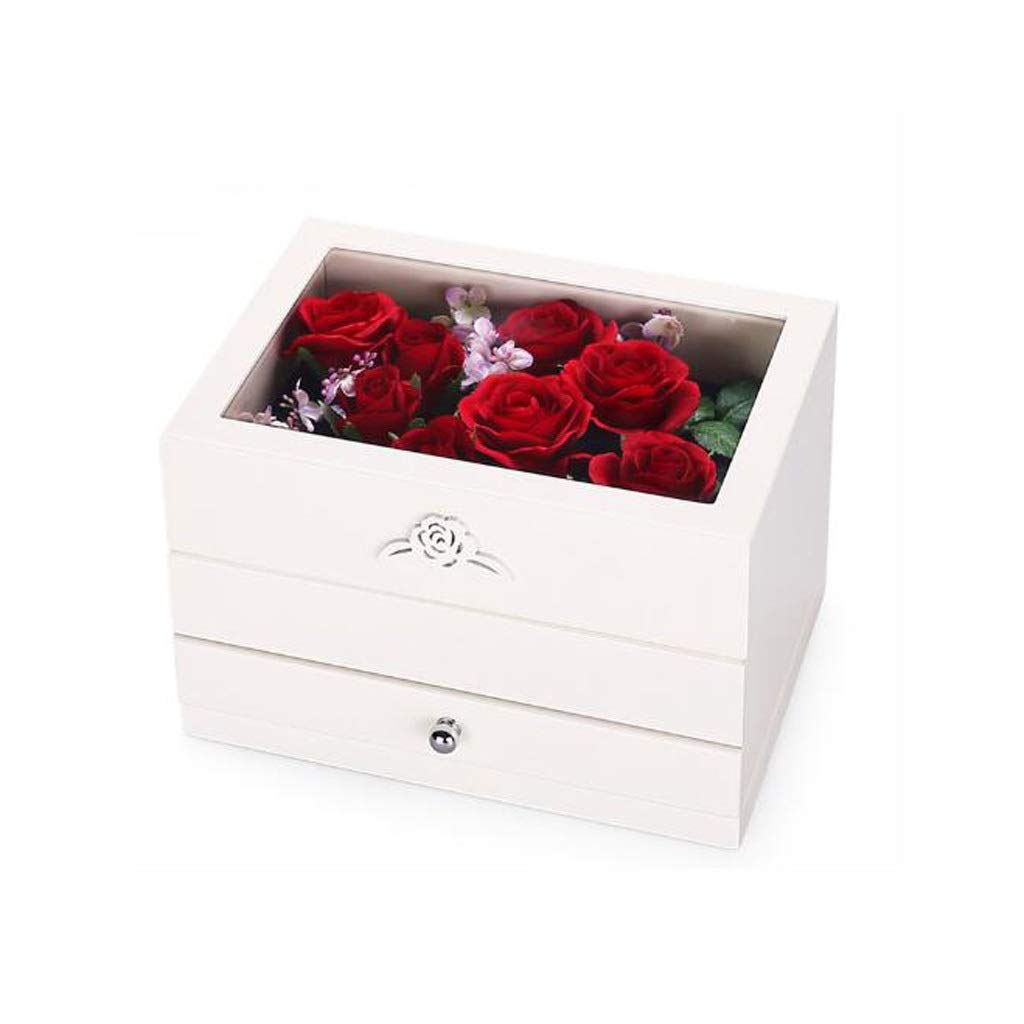 OZBMA Jewellery Box Jewelry Artificial Flower Storage Boxes Wooden With Large Mirror 2 Layer Drawer Organizer Great Gift Choice The best gift for mother's artificial flowers