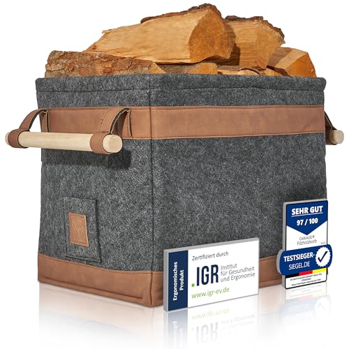 OAKAGE® Holzkorb für Kaminholz Groß [Schmutzabweisendes Innenfutter und...