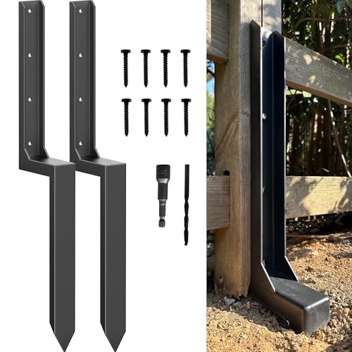 IRONBARBIE Fence Post Repair Kit - One-Piece Steel Anchor Stakes to Quick Fix Broken/Leaning 4x4/6x6 Wood Posts (Thickened 11-Gauge 2-Pack)