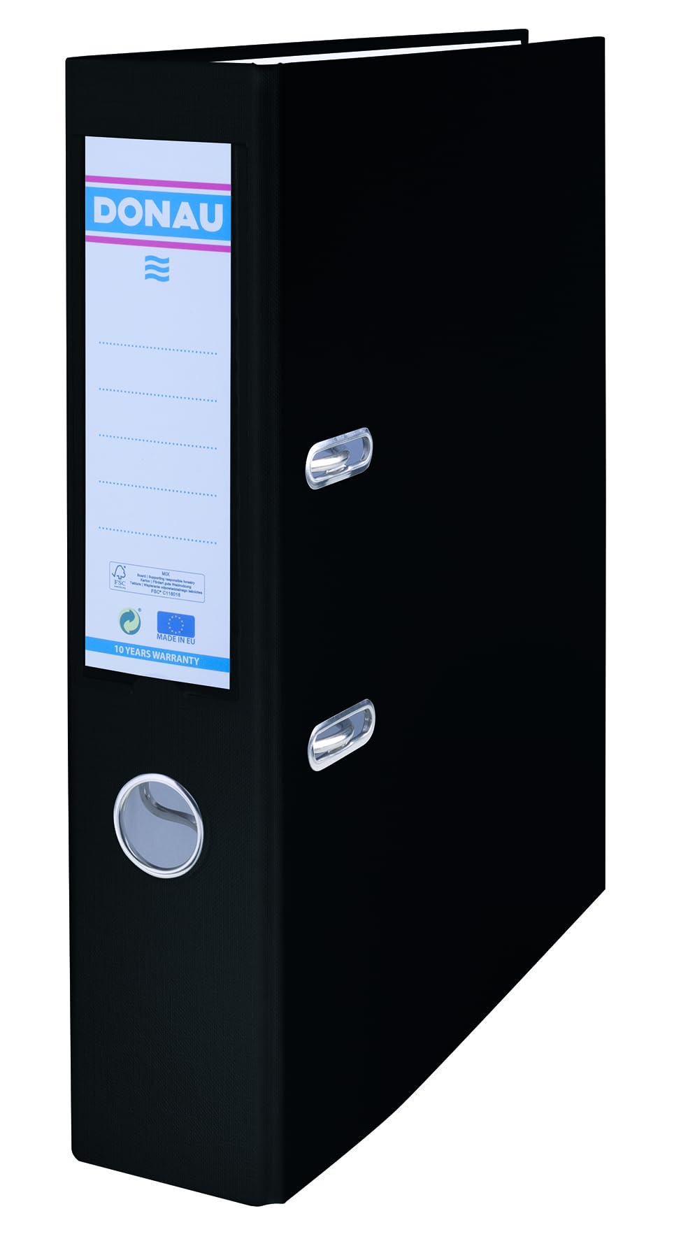 DONAU Master Binder Lever Arch segregator na dokumenty FSC Slim opakowanie 10 sztuk/DIN A4 / 7,5 cm / 10 sztuk/czarna plastikowa okładka PP/teczka z teczki papierowej segregator biurowy