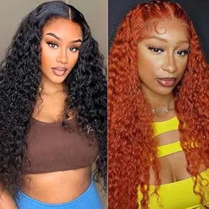 Natural Color 13x6 Deep Wave Lace Front Wigs 24 Inch+Ginger Orange 13x4 Deep Wave Lace Front Wigs 24 Inch