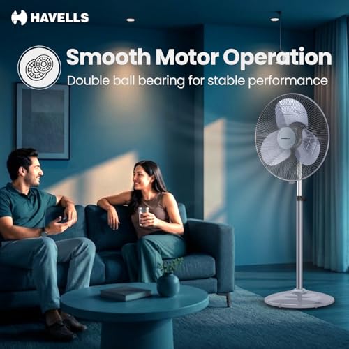 Image of Havells 500 mm WINDSTORM ULTRA| Telescopic Height Adjustment| 3 Speed Setting| 1400 RPM| 2 Year Manufacturer Warranty (Grey)
