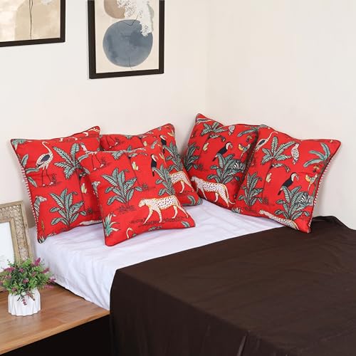 Image of Red Cushion Pillow Covers Pack of 5 16 /16 Inch Decorative Throw Pillow Covers 16x16 inch Set of 5