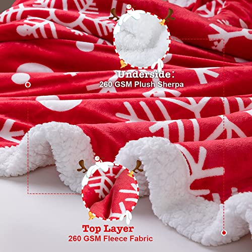 Sonoro Kate Christmas Sherpa Blanket, Flannel Fleece Blanket For Bed Couch Chair, For Kids Women, Thick Soft Warm Throw Blanket, Anti-Pilling, Machine Washable (Red Snowflake, King) #TOP7