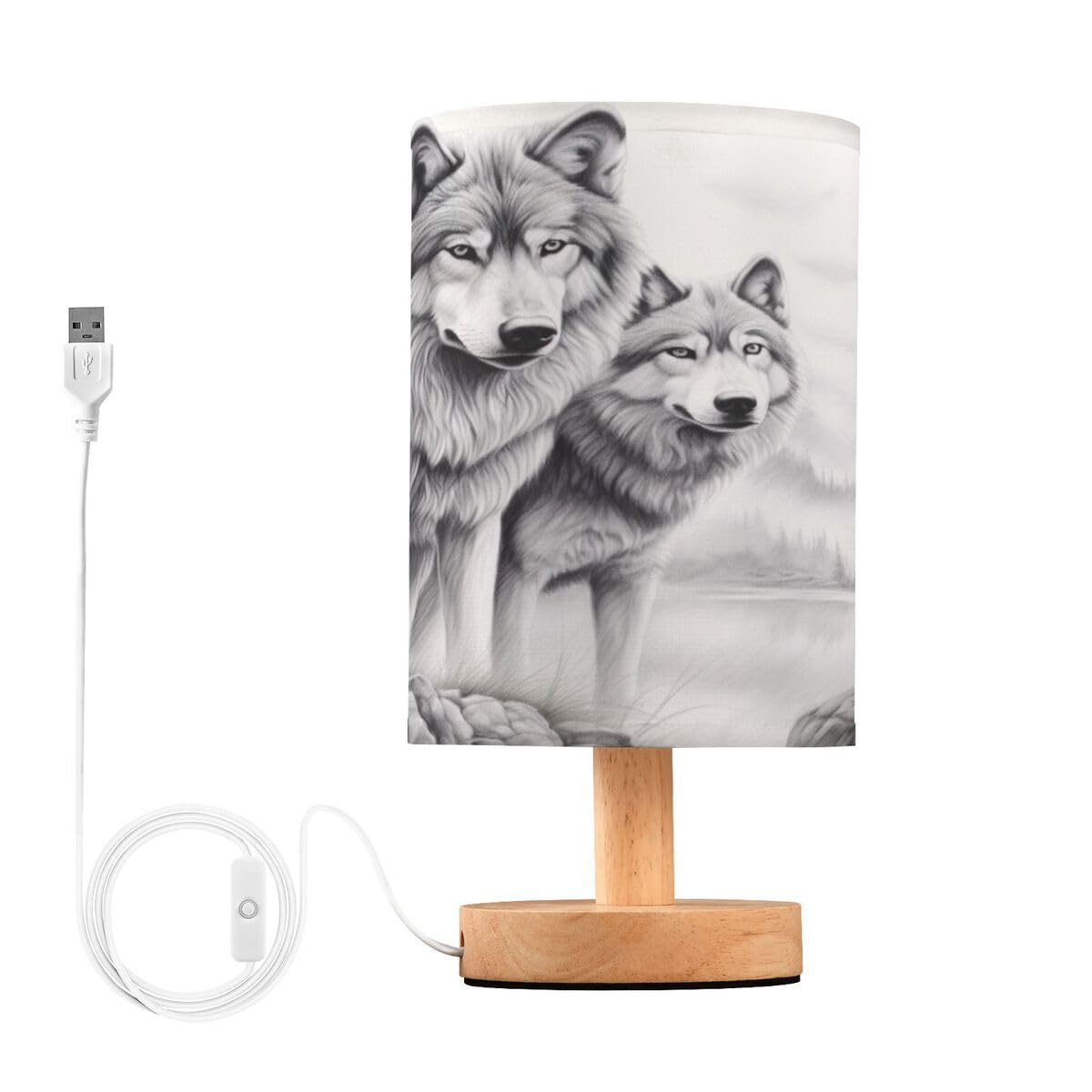 JUMBEAR Table Lamp,Bedside Lamps Nightstand Lamps with Flaxen Fabric Shade for Bedroom Living Room,LED Bulb Included-Wild Wolf